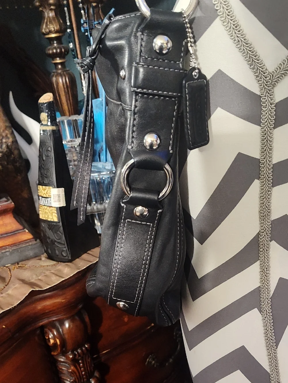 Coach Zoe Vintage Black Leather Hobo Bag with Silver Hardware Pristine Condition